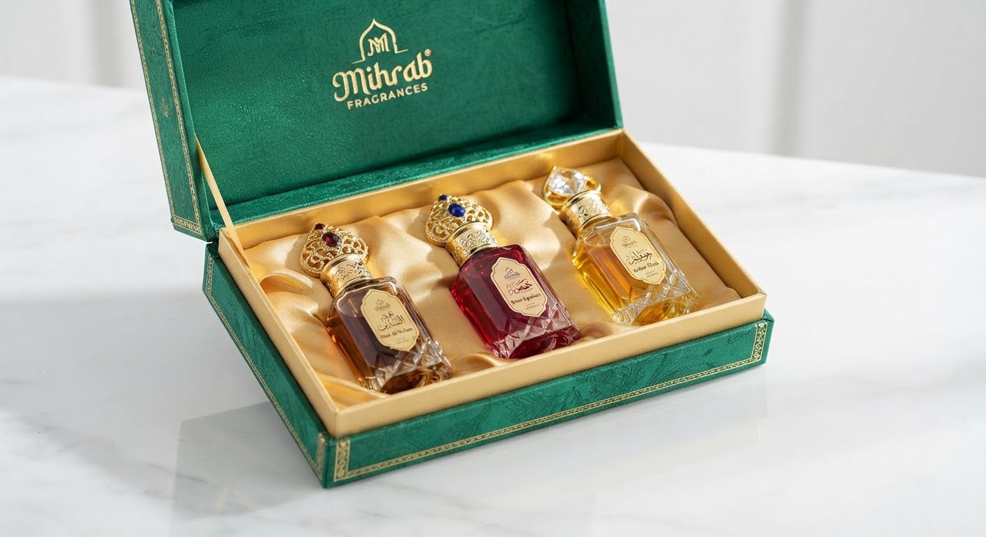 Attar Gift Set of 3 — Three signature attars in a gold-lined box