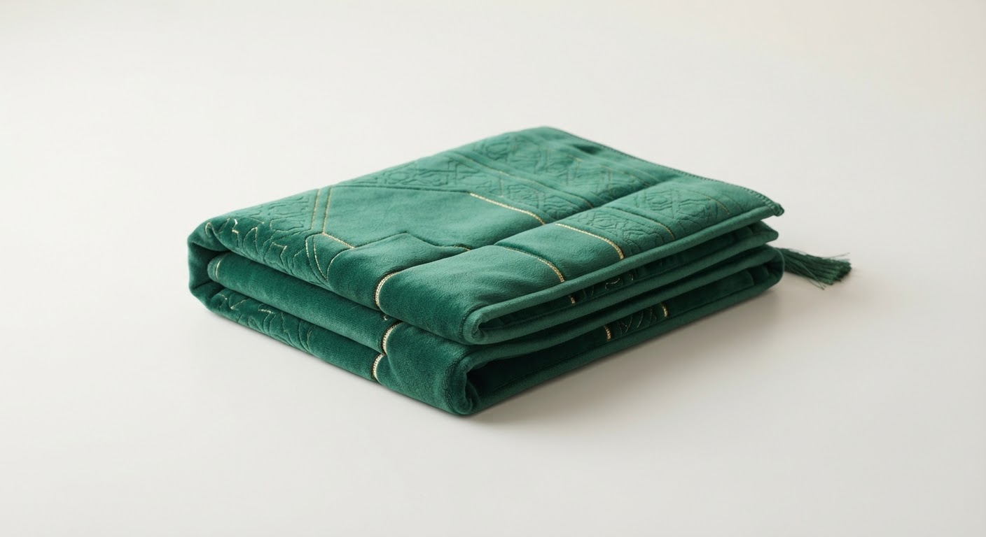 Padded Prayer Mat — Emerald — Plush geometric-weave prayer mat