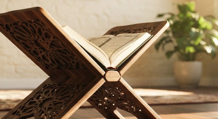 Crafted Wooden Rehal — detail view